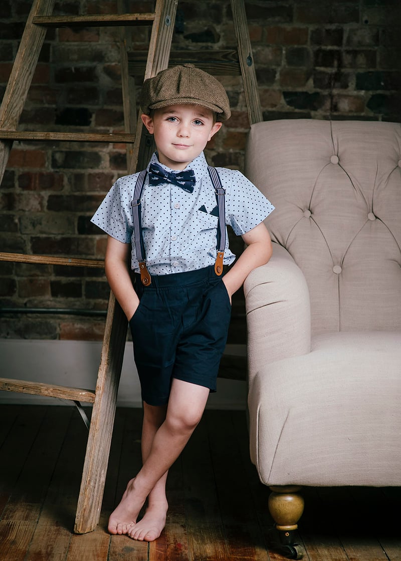 5 year old birthday boy traditional picture in studio